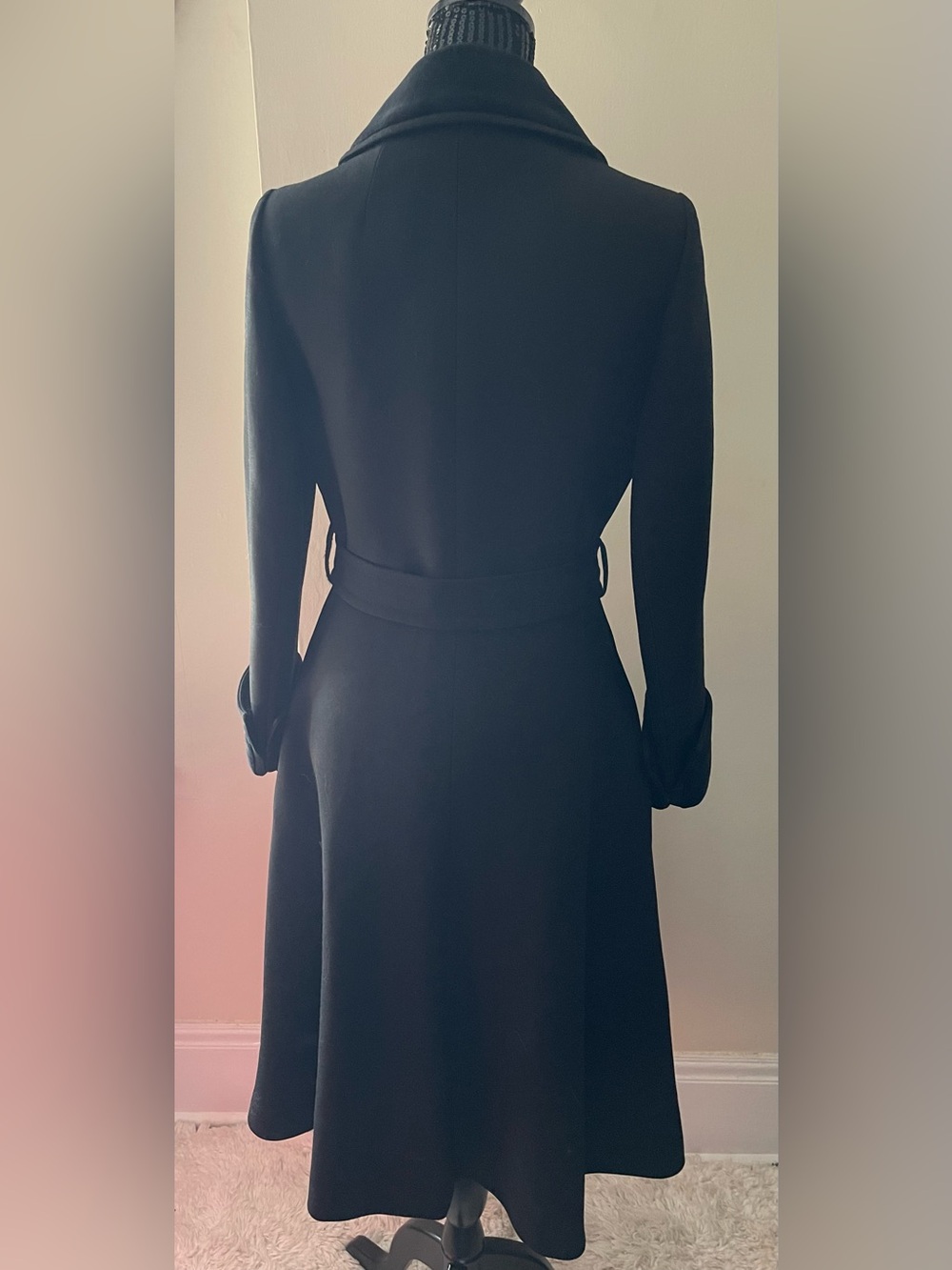 Irving Samuel For Ogilvy's Classic Double-Breasted Black Wool Coat with Belt - Picture 4 of 14